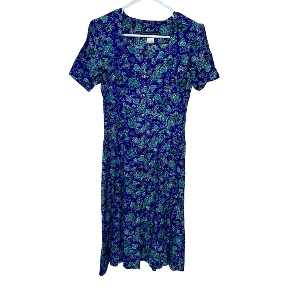 Norton McNaughton Vintage Floral Button Up Maxi Dress - Womens Size 10 - Blue